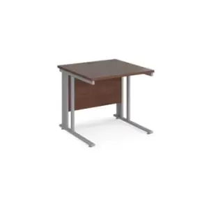 image of Office Desk 800mm Rectangular Desk With Cable Managed Leg Walnut Tops With Silver Frames 800mm Depth Maestro 25