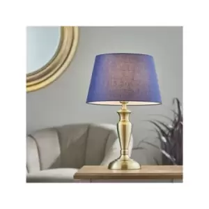 Image of Lighting Oslo & Evie - Table Lamp Antique Brass Plate & Navy Cotton 1 Light IP20 - E27 - Endon