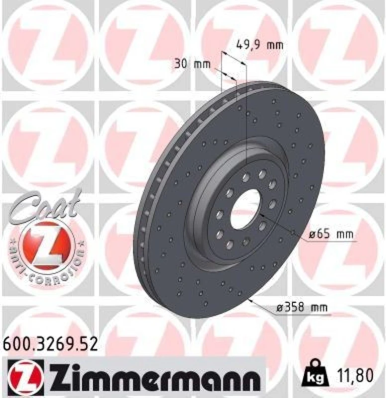 Image of ZIMMERMANN Brake disc ZIMMERMANN 600.3269.52