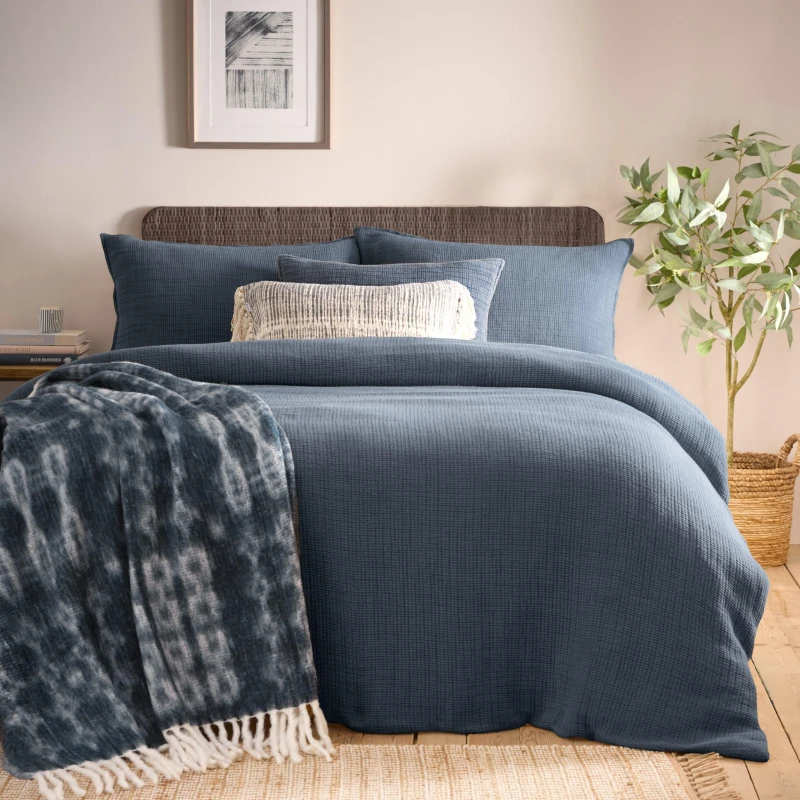 Image of Yard Ribble Acid Washed Duvet Set - Blue Blue King