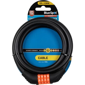 Image of 77076 1 Metre x 12mm Combination Cable Lock - Bluespot