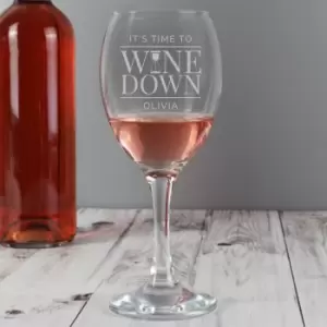 image of Personalised It's Time to Wine Down Wine Glass Clear