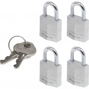 Image of Masterlock Aluminium Padlock Pack of 4 Keyed Alike 20mm Standard