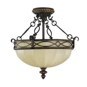 Image of 2 Bulb Semi Flush Light Fretwork Faceted Glass Uplight Walnut LED E27 100W