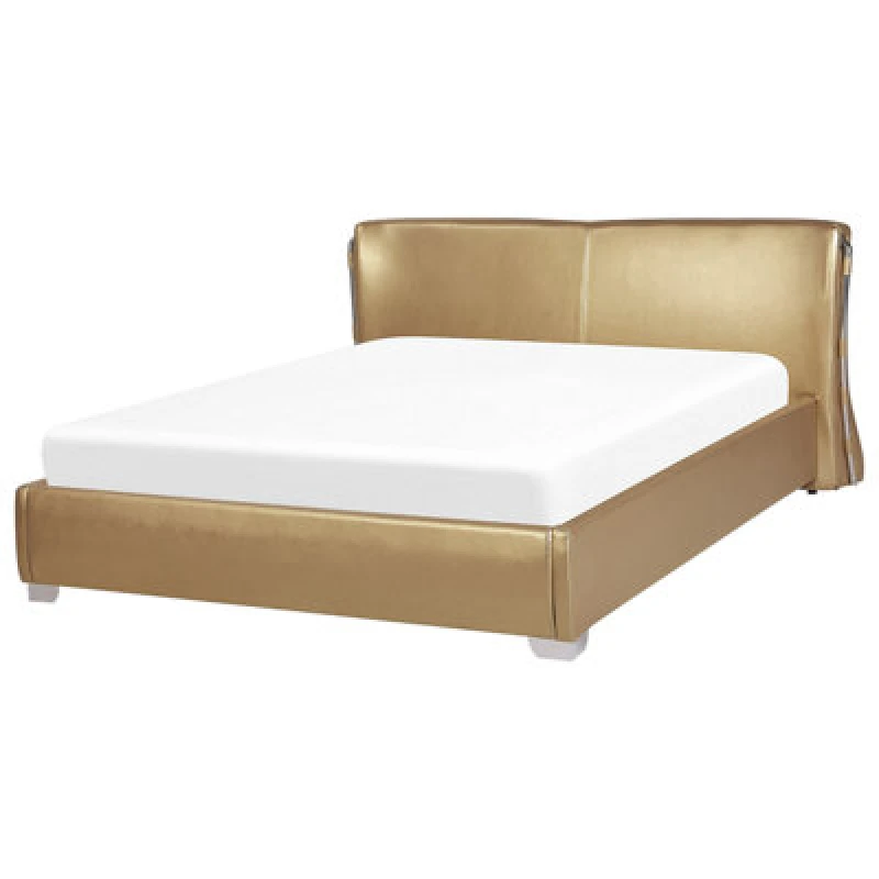 Image of Beliani Bed Leather Paris 160 X 200 Cm (Eu King Size) Gold