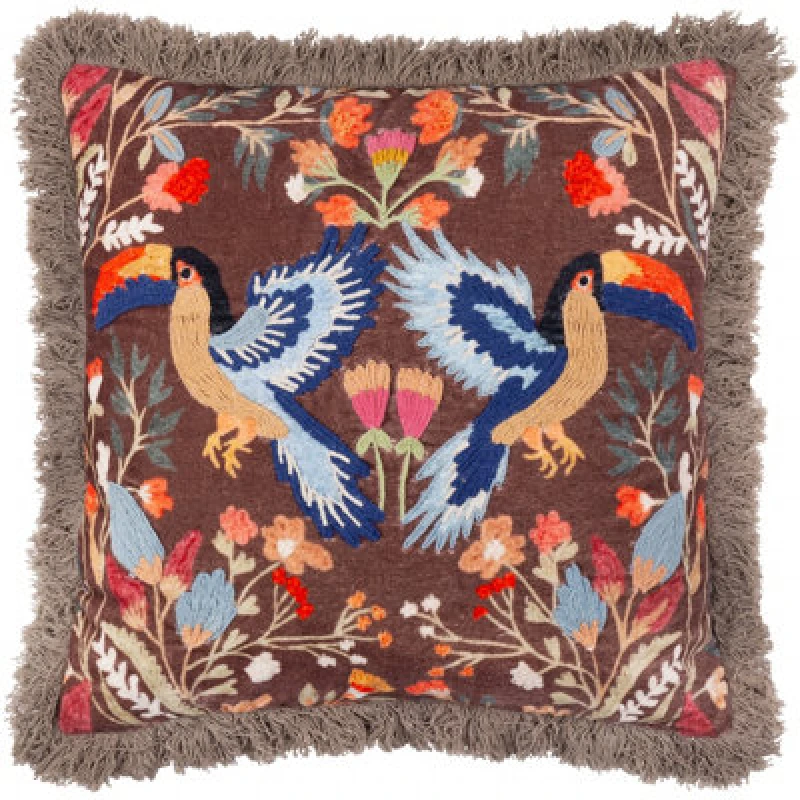 Image of Wylder Mirrored Toucan Embroidered Polyester Filled Cushion