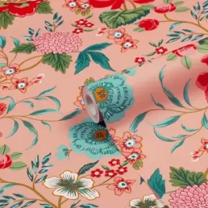 Image of Furn. Azalea Coral Red Printed Floral Wallpaper