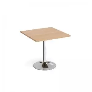 image of Genoa square dining table with chrome trumpet base 800mm - beech