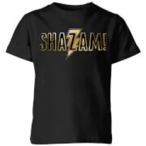 image of Shazam Gold Logo Kids T-Shirt - Black - 11-12 Years