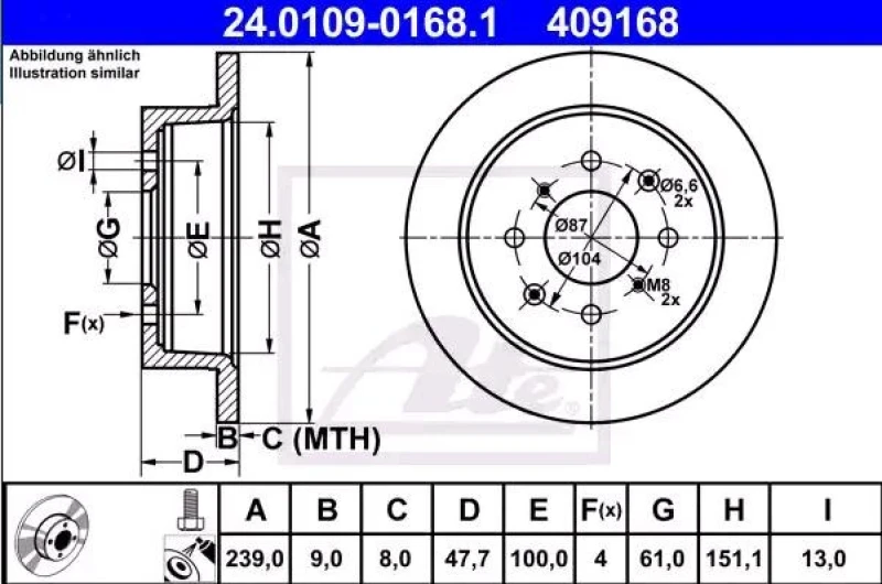 Image of ATE 24.0109-0168.1 Brake disc Solid, Coated, with bolts/screws Brake Disc (82)