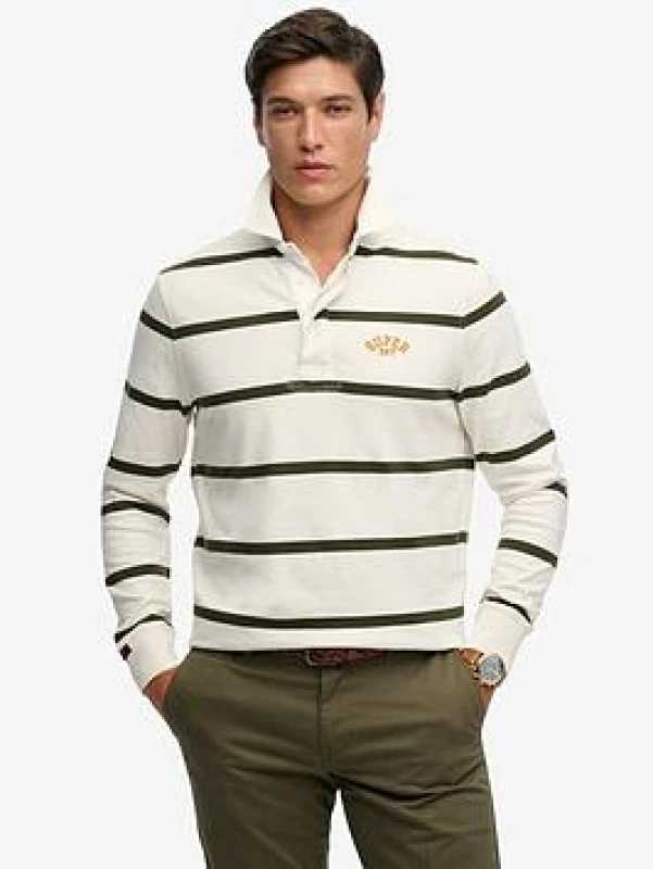 Image of Superdry Vintage Athletic Stripe Rugby Shirt, White, Size S, Men White WS92G Male S