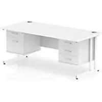 image of Dynamic Rectangular Office Desk White MFC Cantilever Leg White Frame Impulse 1 x 2 Drawer 1 x 3 Drawer Fixed Ped 1800 x 800 x 730mm