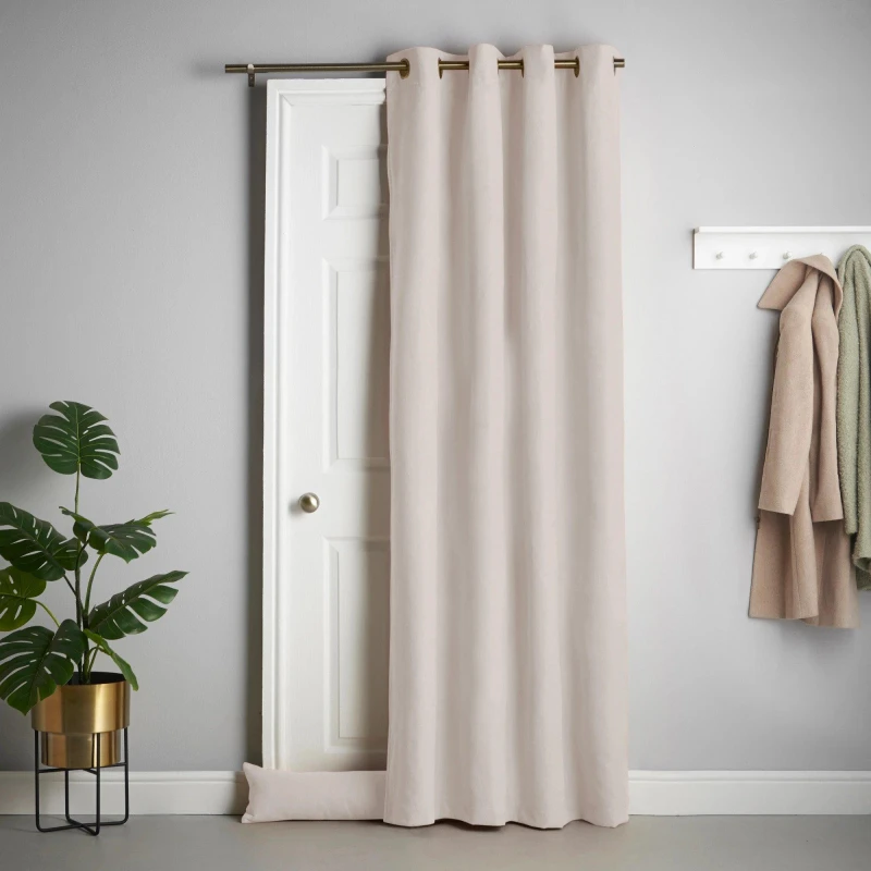 Image of Alan Symonds Velvet Chenille Ring Top Thermal Door Curtain Cream unisex 137x213cm