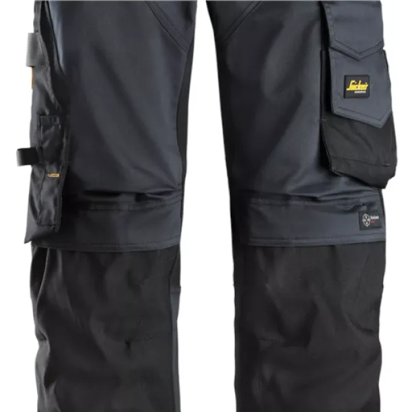 image of Snickers AllroundWork Stretch Loose Fit Work Trousers Holster Pockets - Steel Grey/Black - 192