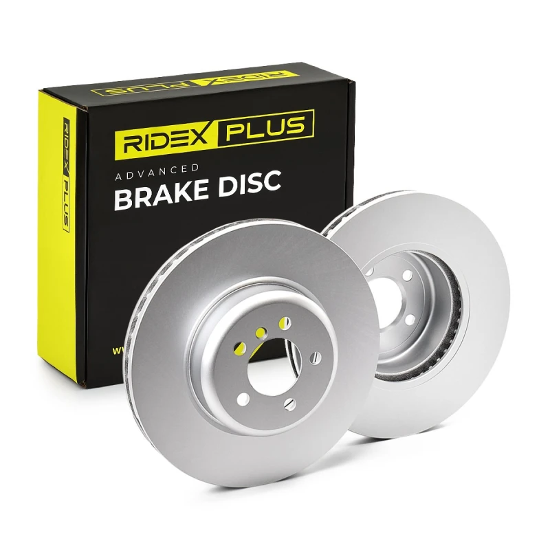 Image of RIDEX PLUS 82B1076P Brake disc Front Axle, Vented, Grey Cast Iron, Coated, High-carbon, with bolts/screws Grey Cast Iron Brake Disc (82)