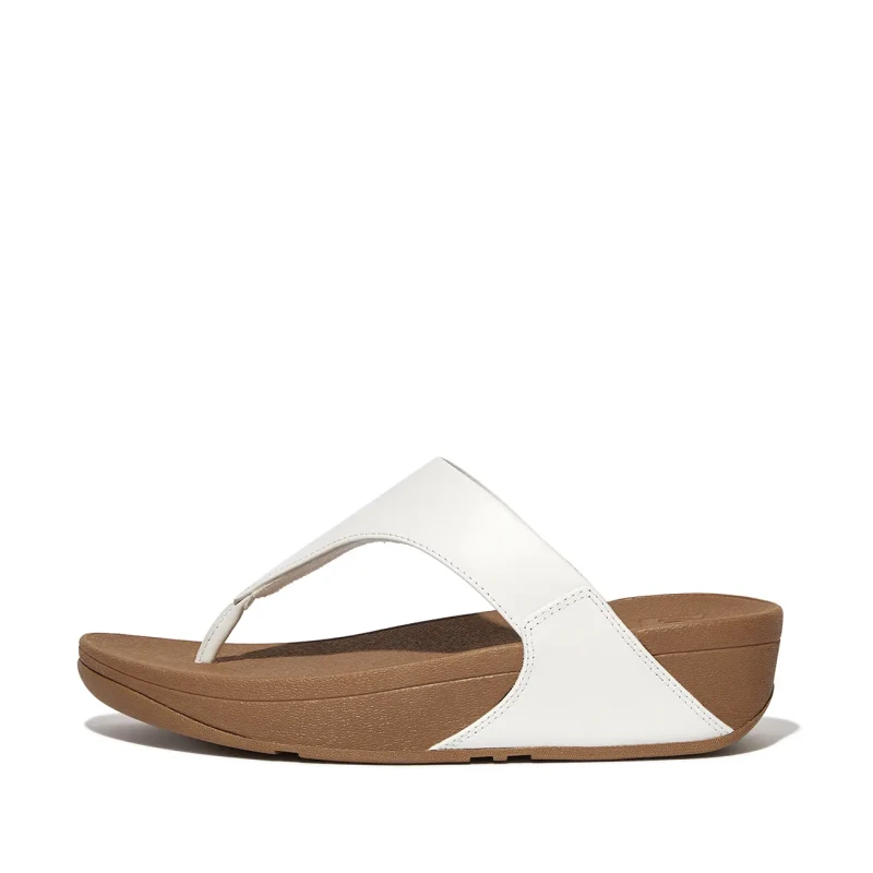 Image of FitFlop Lulu Toe Post Leather Womens Wedge Sole Sandals - White - Size:UK 4