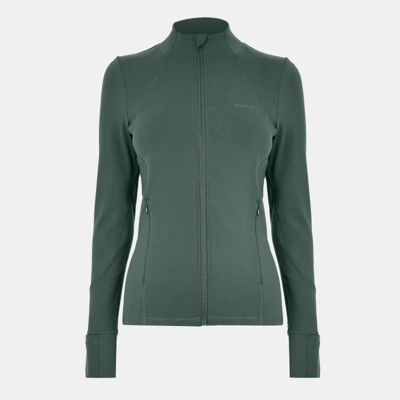 Image of USA Pro Womens Core Fitness Long Sleeve Slim Fit Performance Training Jacket Khaki female 8 (36)
