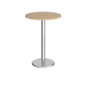 image of Pisa circular poseur table with round chrome base 800mm - kendal oak