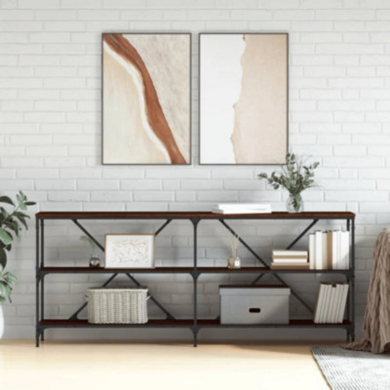 Image of Vidaxl Console Table Brown Oak 180X30X75cm Engineered Wood And Iron, Brown 832857