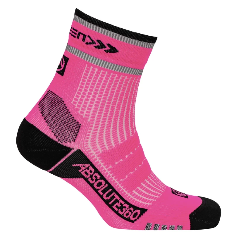 Image of Absolute360 Absolute360 Be Seen Performance Running Socks Quarter - Neon Pink / L