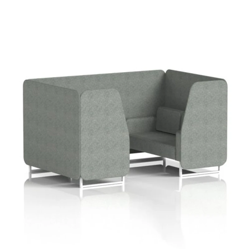 Image of Brixworth 4 Seater Office Booth with Front Panel - White Legs in Rivet Fabric - Prime Panels and Sofa