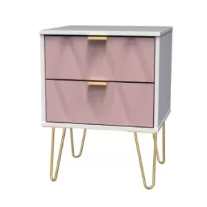 Image of Diamond Pink & White 2 Drawer Wireless Charging Bedside Table (H)570mm (W)450mm (D)395mm