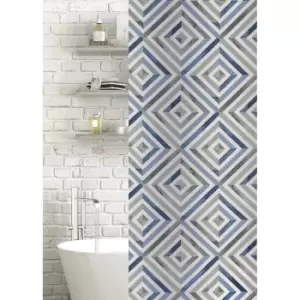 Image of Showerdrape Zona Polyester Shower Curtain - Blue / Grey