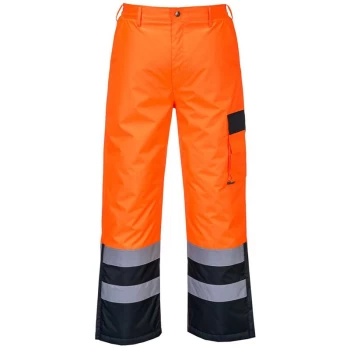 Image of S686ONRXL - sz XL Hi-Vis Contrast Trousers - Lined - Orange/Navy - Portwest