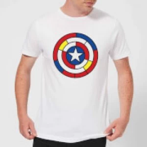 Image of Marvel Captain America Stained Glass Shield Mens T-Shirt - White - 3XL