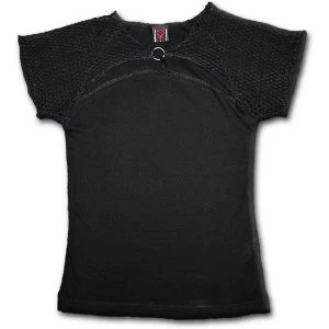 Image of Gothic Rock Mesh Ring Cap Sleeve Womens Small Short Sleeve Top - Black