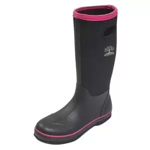 image of Woodland Womens/Ladies Pull On Plain Design Wellington Boots (6 UK) (Black/Fuchsia)