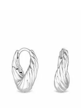 image of Inicio Silver Plated Recycled Textured Wave Hoop Earrings Gift Pouch