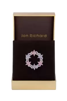 image of Silver Plated Pink Floral Cubic Zirconia Wreath Brooch - Gift Boxed