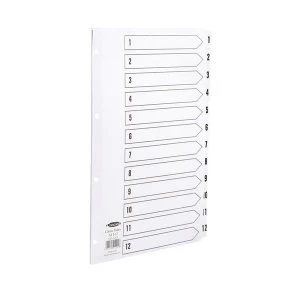 Image of Concord Classic Index 1-12 A4 White Board with Clear Mylar Tabs 01201/CS12