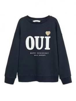 Mango Girls Oui Sweatshirt - Navy