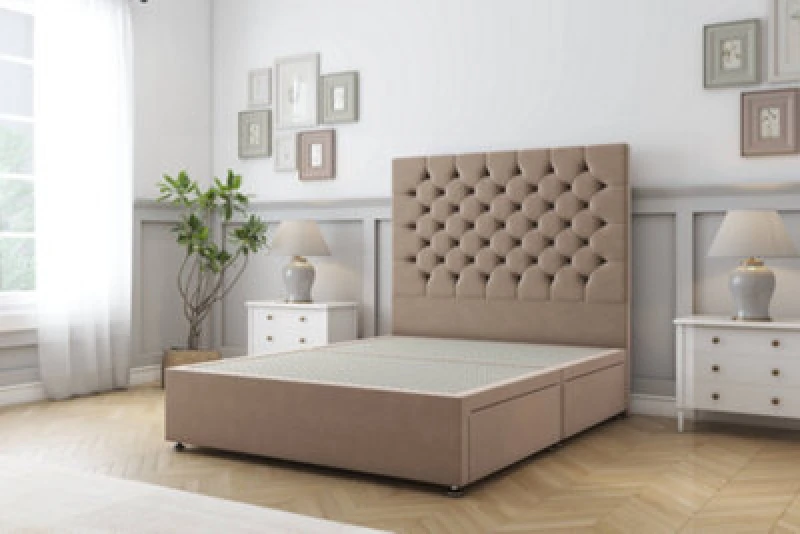 Image of Sloomy Mayfair Mink Plush Divan Bed Base No Drawers With 26" Strutted Headboard 3' Single