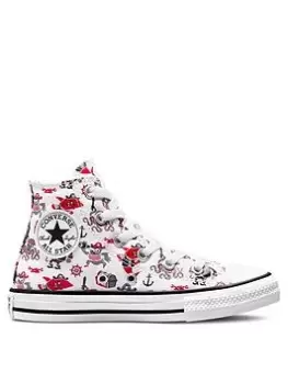 image of Converse Chuck Taylor All Star Hi Childrens Boys Pirate Print Trainers -White/Multi, Size 10