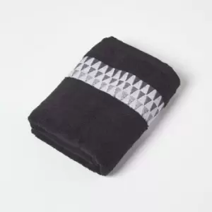 Image of HOMESCAPES Geometric 100% Cotton Hand Towel, Black - Black