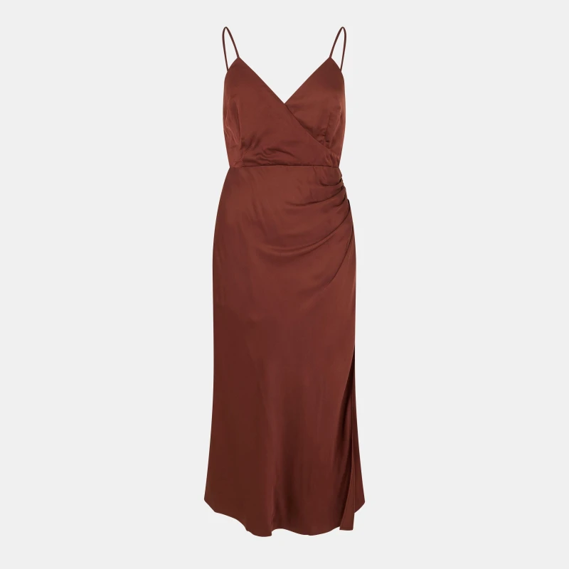 Image of French Connection Womens Ennis Satin Slip Dress 20-Chocolate female 8 (XS)
