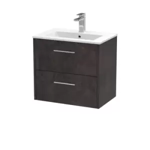 Hudson Reed Juno 600mm Wall Hung 2 Drawer Vanity & Minimalist Basin - Metallic Slate