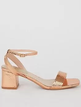 image of Dorothy Perkins Embossed Block Heel Sandal - Rose Gold, Pink, Size 4, Women