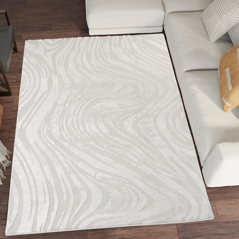 Image of Hamilton Modern Metallic Sheen Area Rug - Marble Inspired Design Silver 60Cm X 220Cm