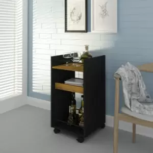 Image of Naples Serving Cart Drinks Bottle Glass Rack Unit Side Table - Black Pine Effect