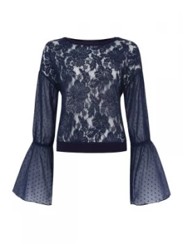 image of Free People Something Like Love Lace Top With Bell Sleeves Blue