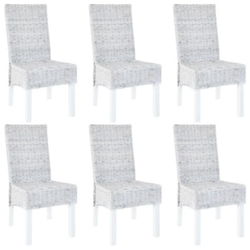 Image of Vidaxl Dining Chairs 6 Pcs Light Brown Kubu Rattan And Mango Wood Dining Chairs