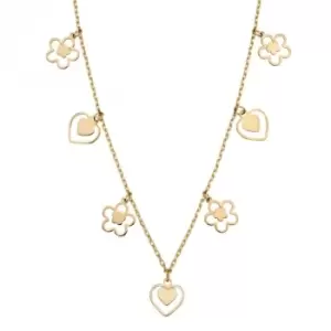 image of 9ct Yellow Gold Heart and Flower Charm Necklace GN363