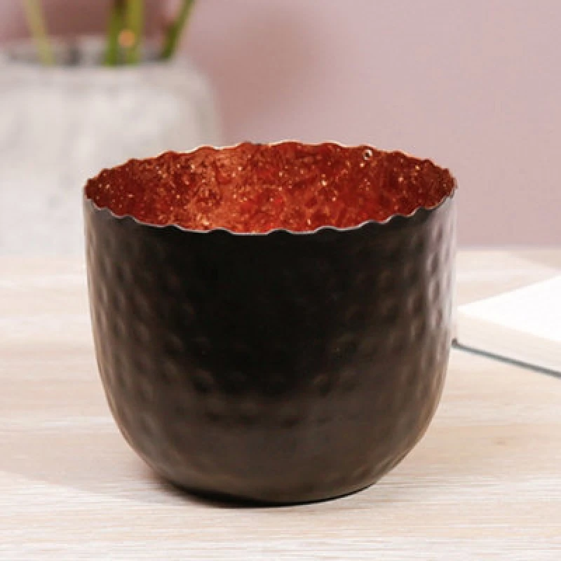 Image of Dibor Traditional Large Copper & Black Tealight Holder Candle Holder Black Unisex L