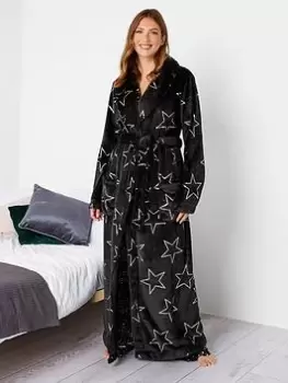 Long Tall Sally Foil Star Shawl Collar Robe Black, Size 14-16, Women