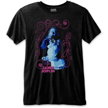 Image of Janis Joplin - Floral Frame Unisex Large T-Shirt - Black