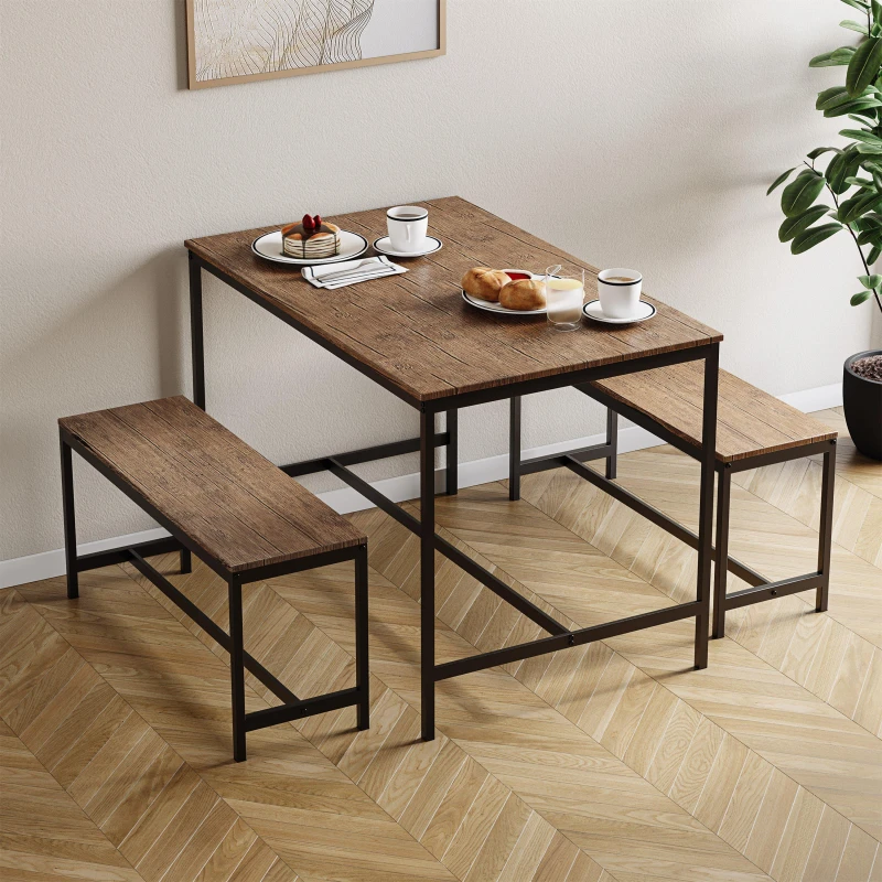 Image of Lassic Roslyn 4 Seater Dining Table With Bench Set Dark Wood unisex 4 Seater